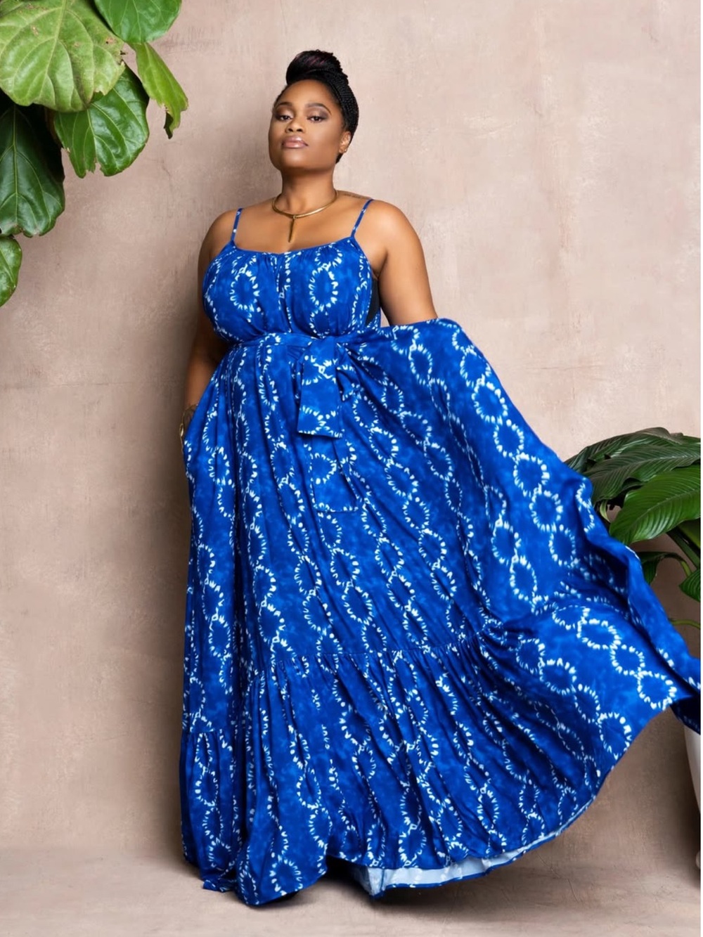 Royal Blue African Print Tie-Dye Maxi Dress